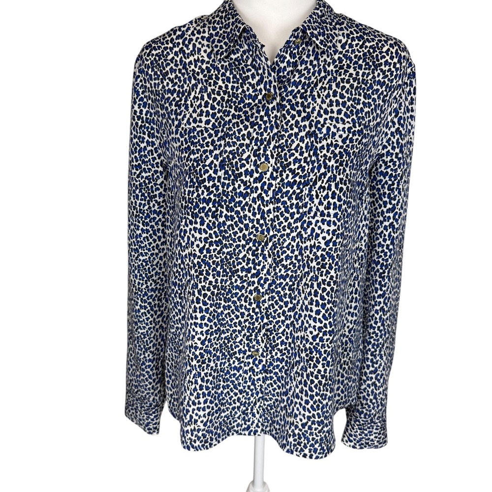 Juicy Couture Blue Leopard Print Button Down Shirt Long Sleeve Blouse Medium